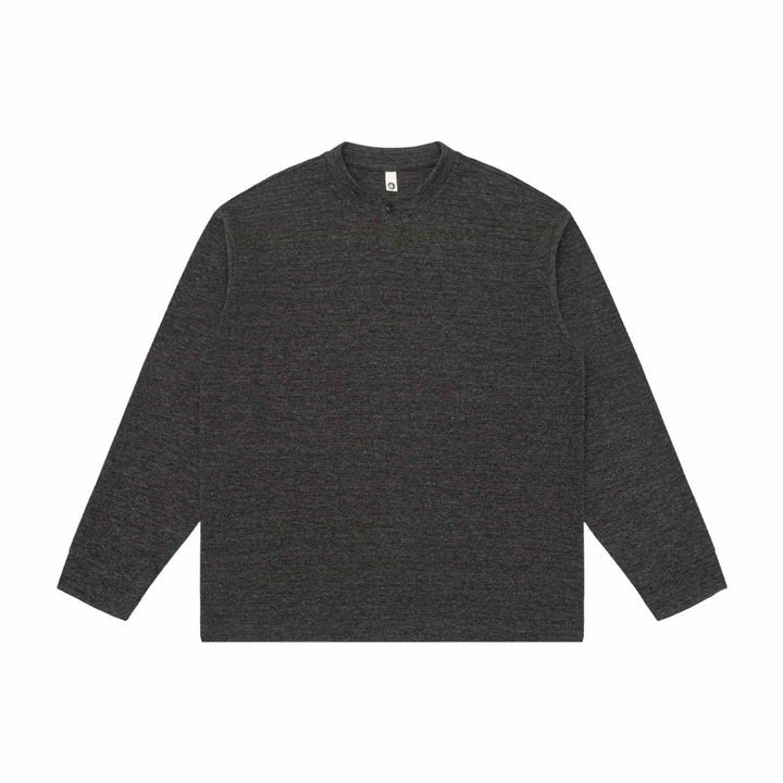 Unisex Strukturierter Henley-Pullover mit kurzem Knopfkragen und Oversize-Schnitt Echoarchiv