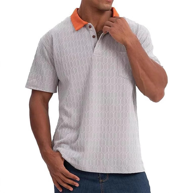 Herren modisches Kurzarm-Polohemd mit strukturiertem Design und Kontrastkragen Echoarchiv