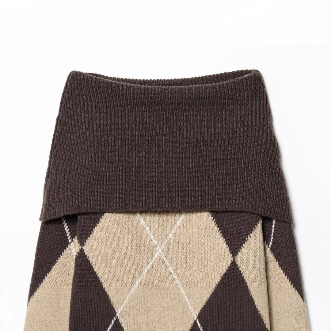 Damen nan Rollkragenpullover mit Argyle‑Struktur, überlanger Ripp‑Kragen und lässiger Silhouette Echo Archiv