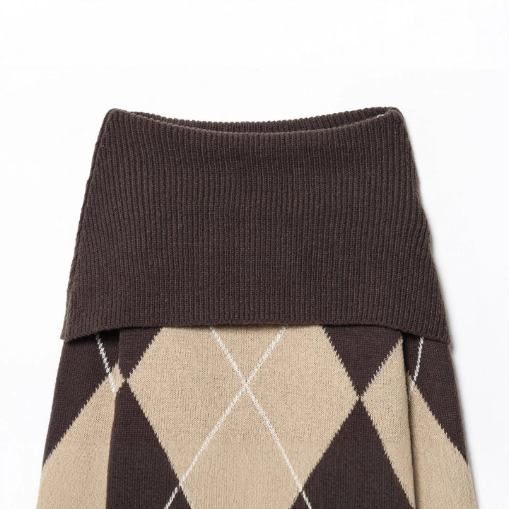 Damen nan Rollkragenpullover mit Argyle‑Struktur, überlanger Ripp‑Kragen und lässiger Silhouette Echo Archiv