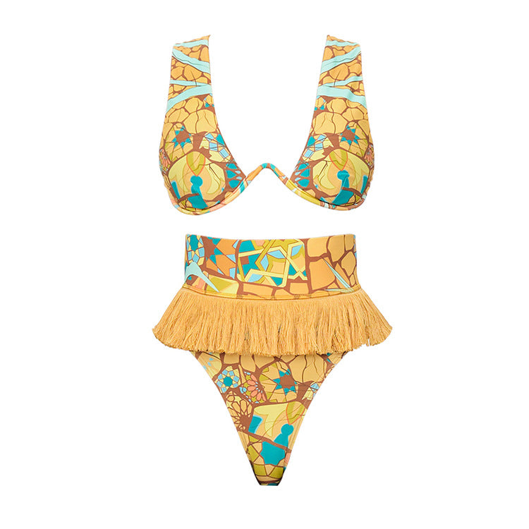 Damen Bikini-Set mit fransigem Saum und kreativem Muster Echo Archiv