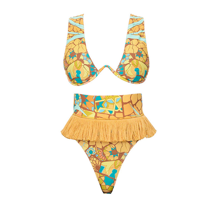 Damen Bikini-Set mit fransigem Saum und kreativem Muster Echo Archiv