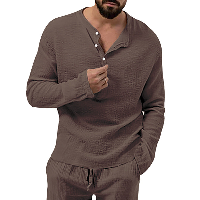 Herren Langarmshirt im lässigen Waffel-Design mit Knopfleiste Echoarchiv