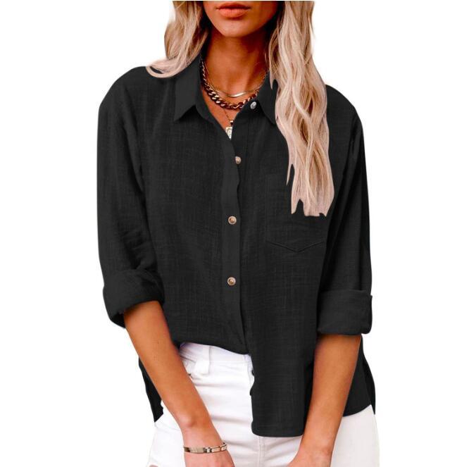 Damen lässige Leinenbluse mit kurzem Arm und Knopfdetails Echoarchiv