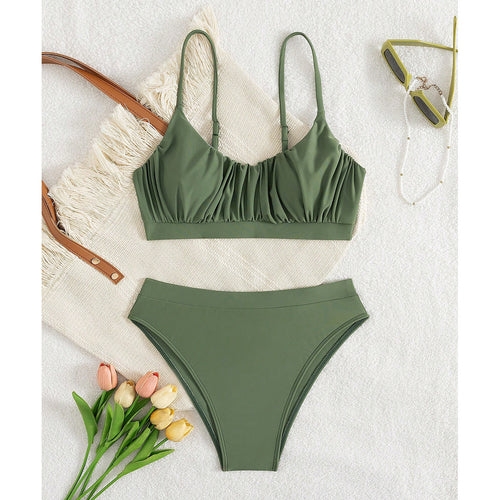 Damen Push-Up Bikini mit gerafftem Oberteil und hohem Bund Echo Archiv