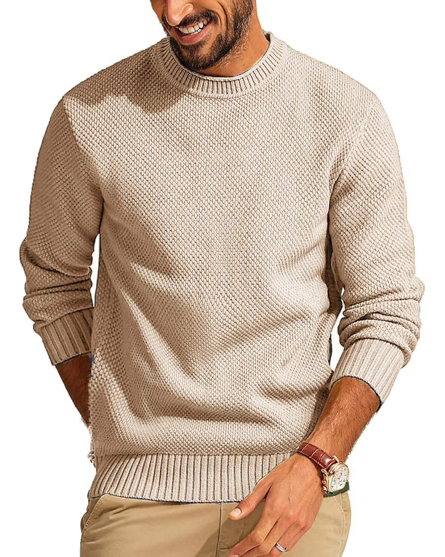Herren Waffelstrick-Pullover mit Rundhalsausschnitt Echo Archiv