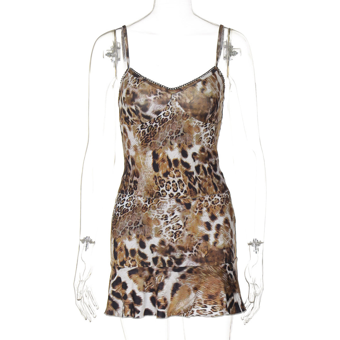 Damen Minikleid mit aufregendem Leopardenmuster und Spitzenbesatz Echo Archiv