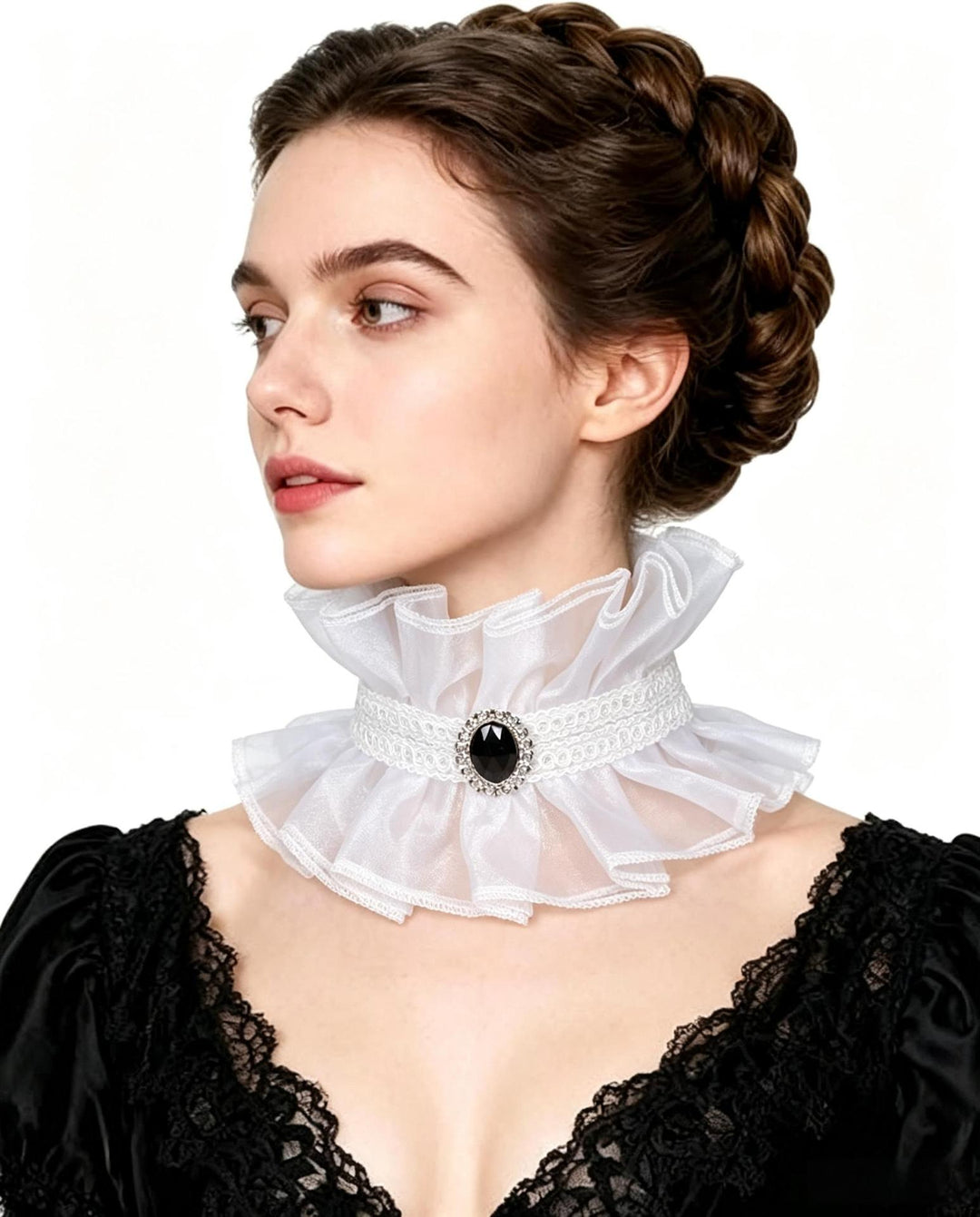 Damen nan viktorianischer Rüschen-Halskragen Choker mit dekorativer Brosche Echo Archiv
