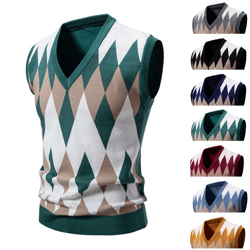 Herren stylischer ärmelloser Pullover im modernem Rautendesign Echoarchiv