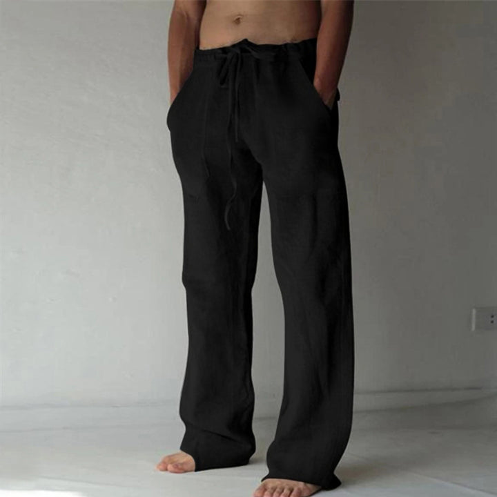 Herren lässige Leinenhose mit elastischem Bund und seitlichen Eingrifftaschen Echoarchiv