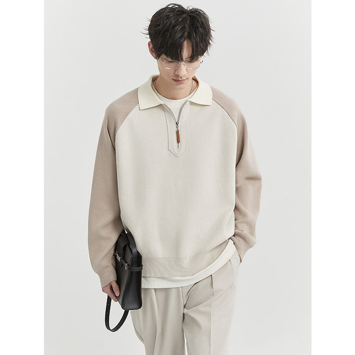 Herren Halbzip-Pullover mit Polokragen und Colourblock-Ärmeln Echoarchiv