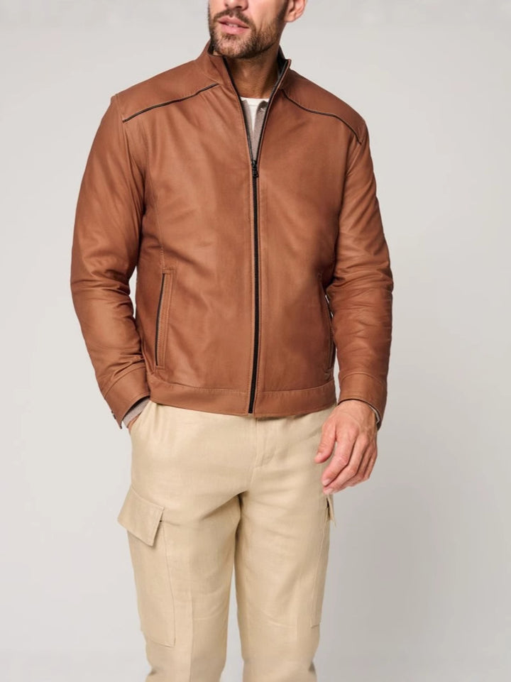 Herren Lederjacke mit elegantem Stehkragen und seitlichen Reißverschlusstaschen Echoarchiv