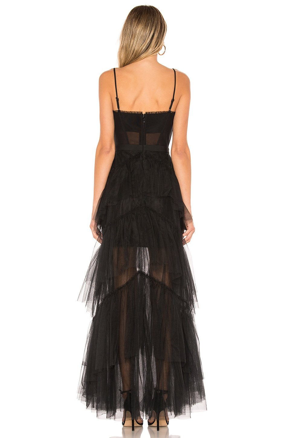 Damen Maxikleid mit mehrlagigem Tüllsaum und transparenter Einsätzen Echo Archiv