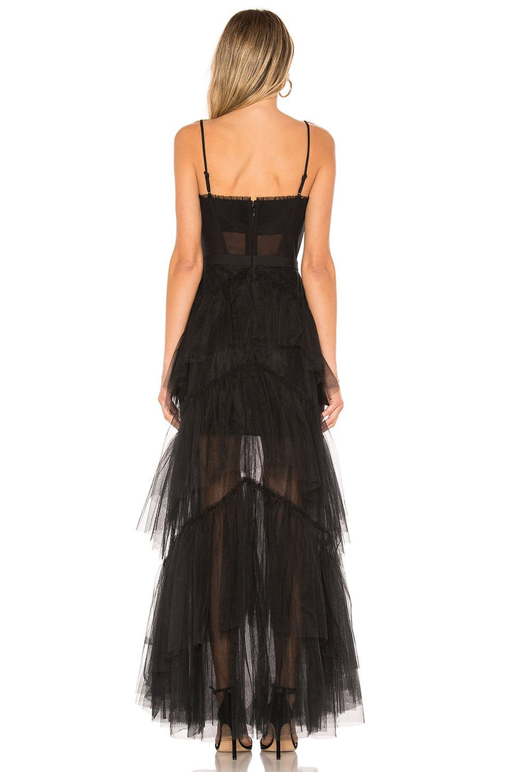 Damen Maxikleid mit mehrlagigem Tüllsaum und transparenter Einsätzen Echo Archiv