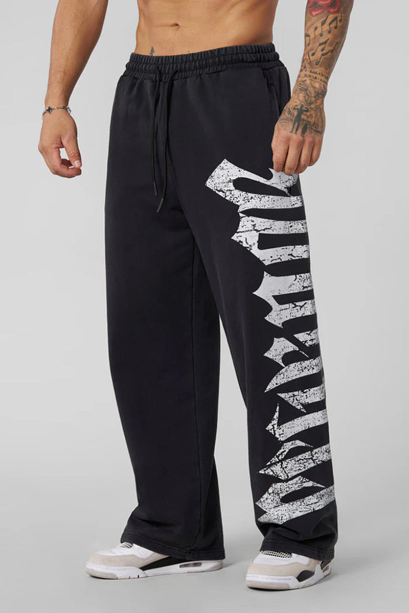 Herren nan weite Sweathose aus angerautem Fleece mit seitlichem Vintage-Print und Kordelbund Echo Archiv