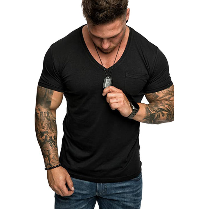 Herren V-Ausschnitt T-Shirt aus weicher Baumwolle mit Brusttasche Echoarchiv
