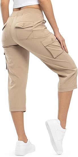 Damen Capri Cargo-Hosen in Bermuda-Länge mit hoher Taille und aufgesetzten Klappentaschen Echoarchiv