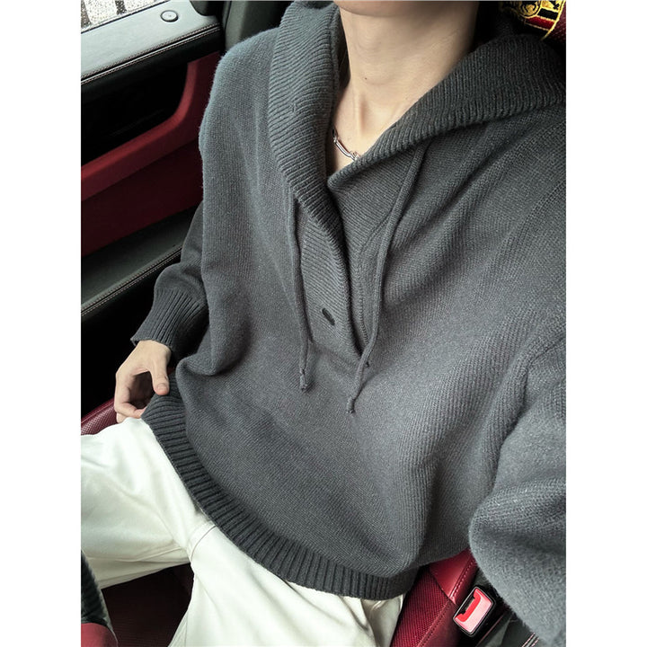Herren lässiger Kapuzenpullover mit Knopfleiste und dickerer Strickstruktur Echoarchiv