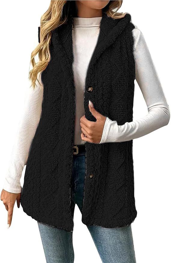 Damen Gefütterte Teddy-Weste mit Kapuze und Knopfverschluss Echo Archiv
