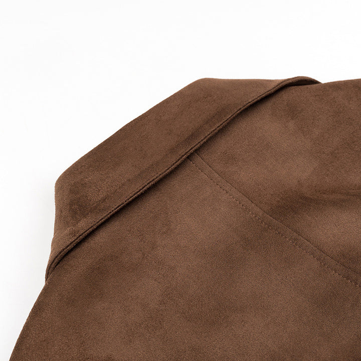 Damen Langer Oversize-Veloursleder-Trenchcoat mit Bindegürtel und Schulterriegeln Echo Archiv