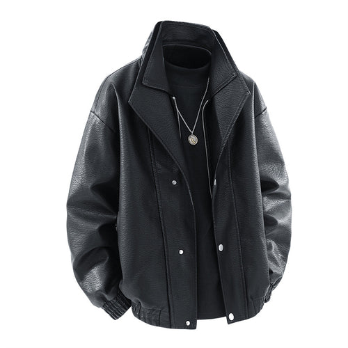 Herren modische Oversized-Lederjacke mit elegantem Kragen und praktischen Taschen Echoarchiv