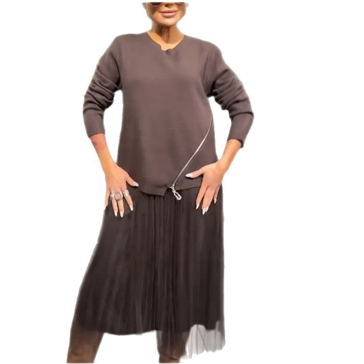 Damen Oversize Feinstrickpullover mit Seitenschlitzen, diagonalem Naht und schichtartigem Look Echoarchiv