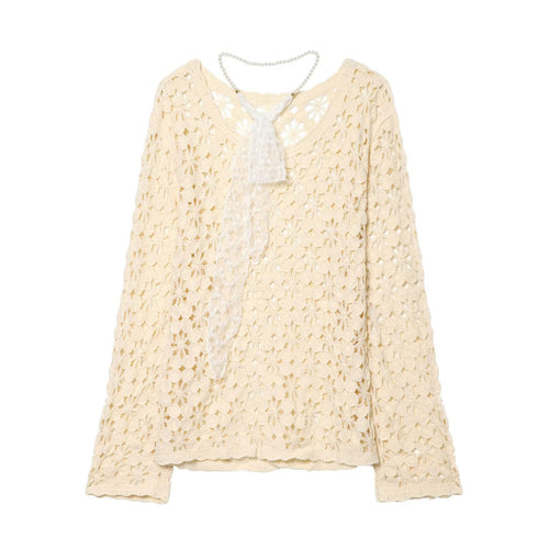 Damen Häkelpullover mit floraler Lochspitze und zarter Spitzen-Schleife Echo Archiv