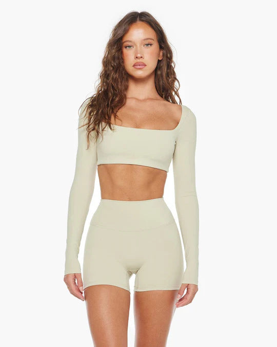 Damen Sportliches Langarm Crop-Top Echo Archiv