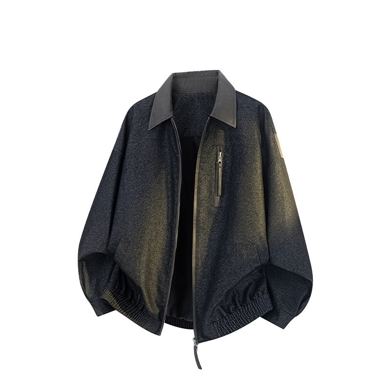 Herren Oversize-Übergangsjacke aus Wollmix mit Hemdkragen, Brust‑Zipper & elastischem Saum Echoarchiv