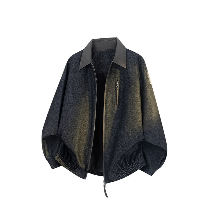 Herren Oversize-Übergangsjacke aus Wollmix mit Hemdkragen, Brust‑Zipper & elastischem Saum Echoarchiv