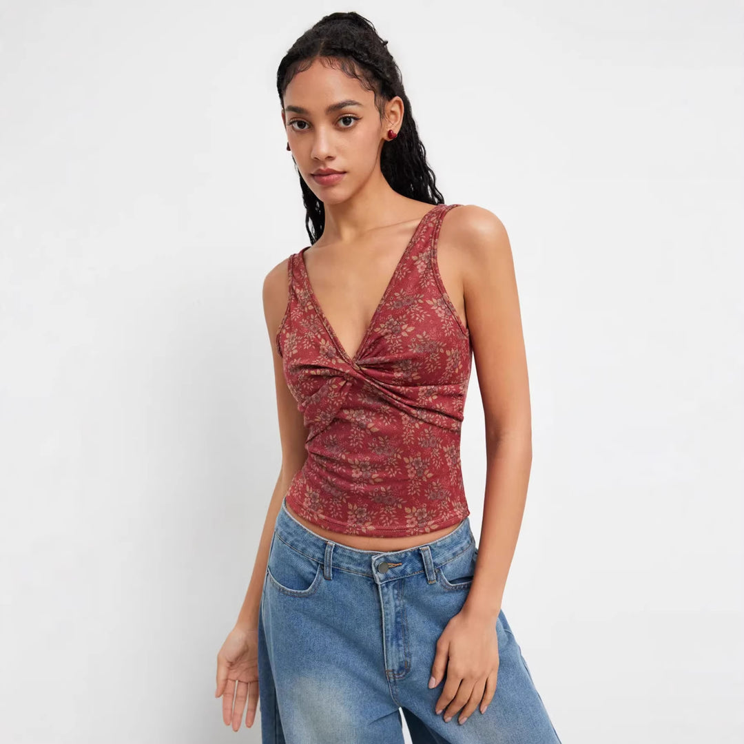Damen Dekoratives Floral Top mit Raffungen Echo Archiv