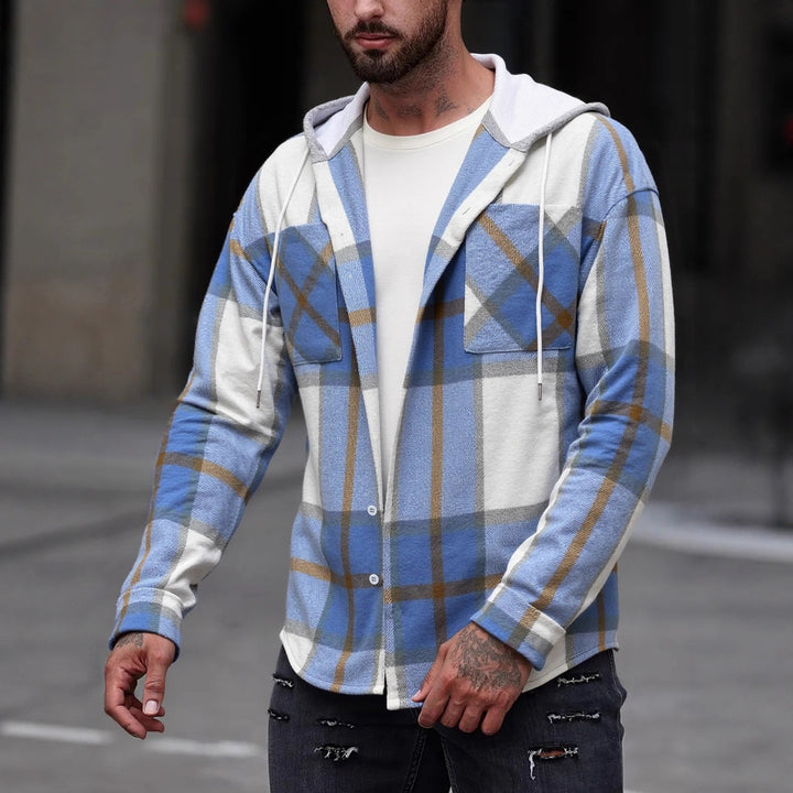 Herren Flanelljacke im lässigen Karomuster mit Kapuze und zwei Taschen Echoarchiv