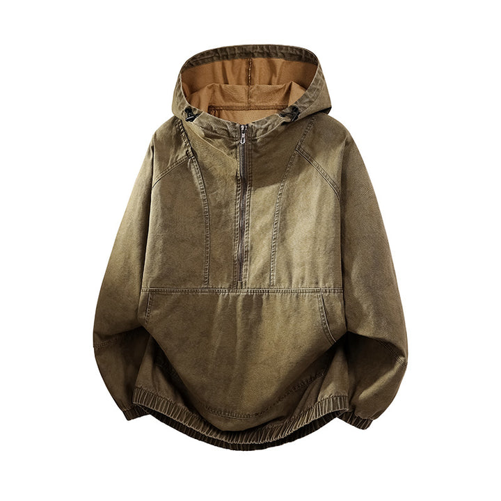 Herren Oversize Canvas-Halbzip-Kapuzenanorak mit Kängurutasche und elastischem Saum Echo Archiv