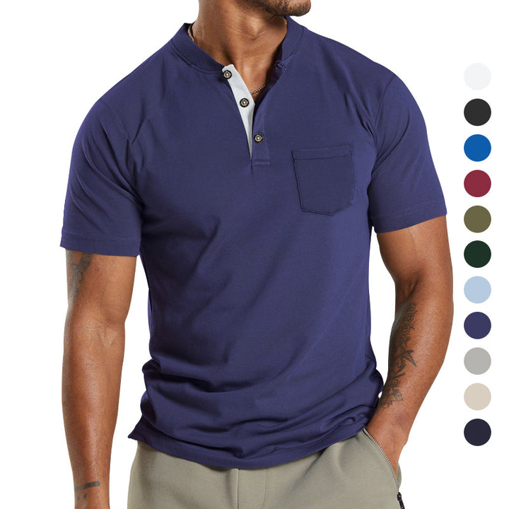 Herren Kurzarm-Henley-T-Shirt mit praktischer Brusttasche und modernem Kragen Echoarchiv