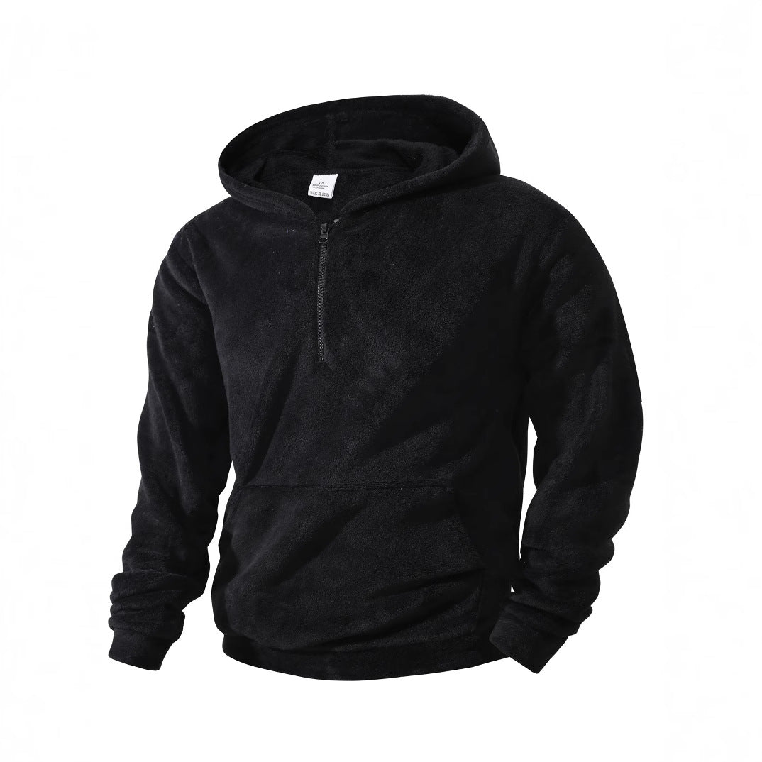 Herren kuscheliger Microfleece-Hoodie mit Halbzip, Kapuze und Kängurutasche – Cavarno
