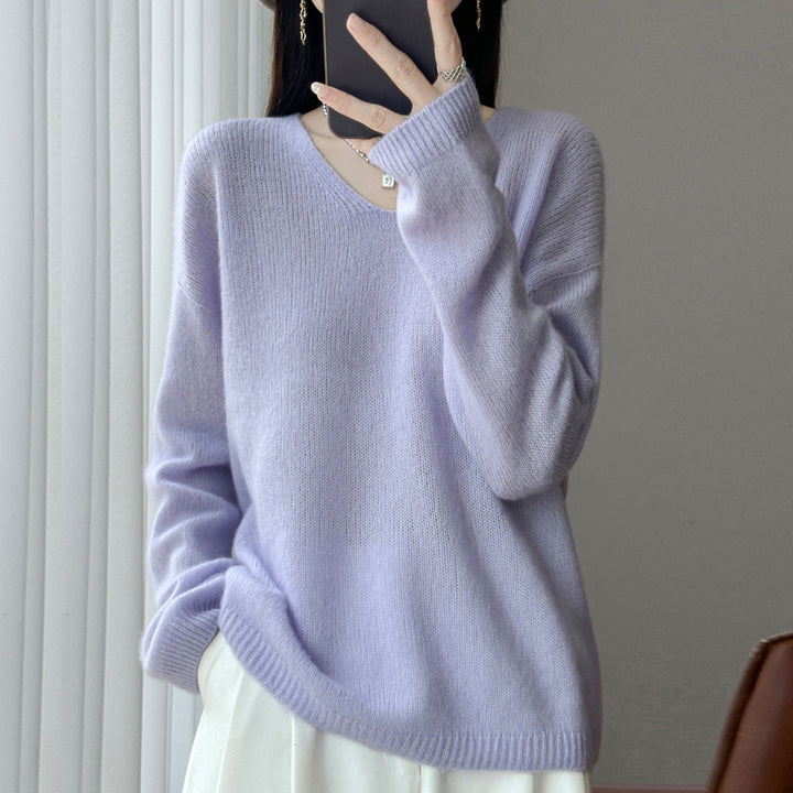 Damen Oversize-Feinstrickpullover mit feinem V-Ausschnitt und verlängertem Ärmelabschlusst Echoarchiv