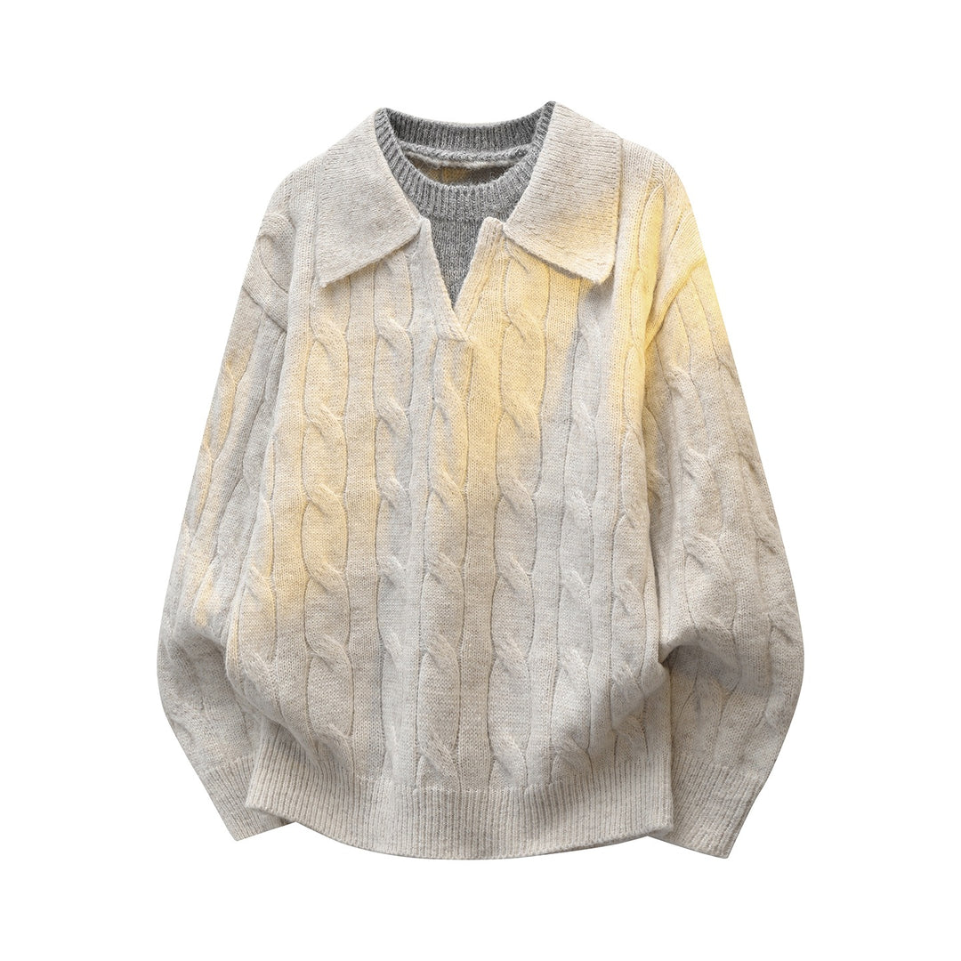 Damen Oversize Zopfmuster-Strickpullover mit Polokragen & Lagenoptik Echoarchiv