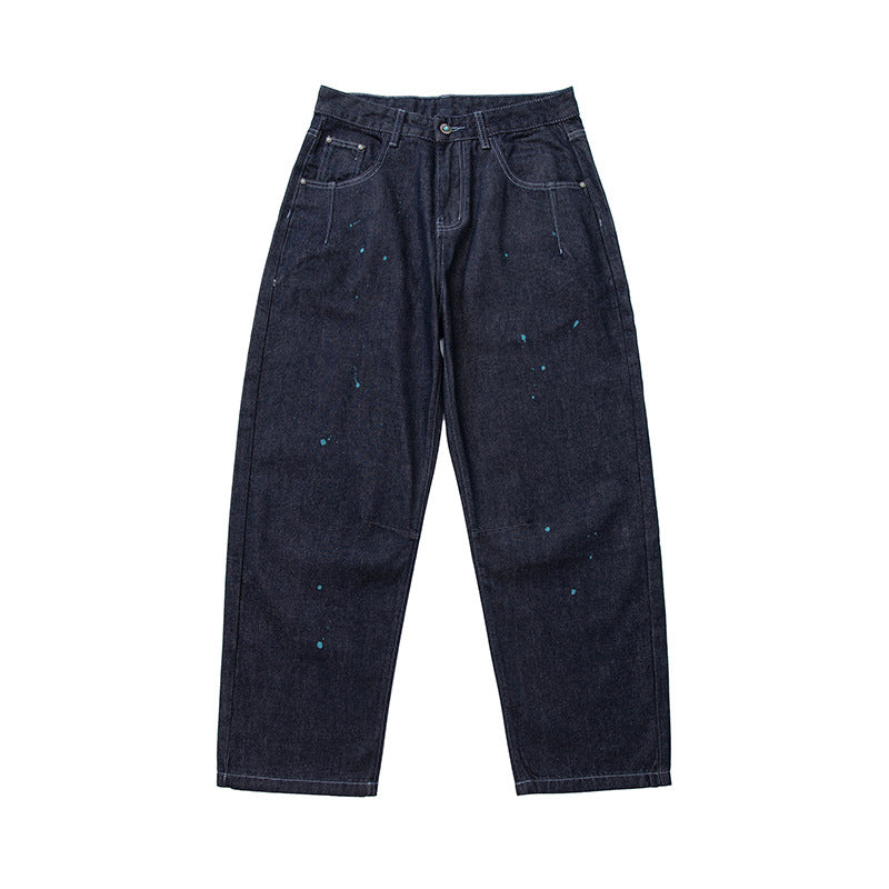 Herren Relaxed-Tapered Denimhose mit Farbklecks-Detail und hohem Bund Echoarchiv
