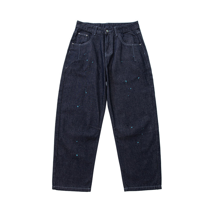 Herren Relaxed-Tapered Denimhose mit Farbklecks-Detail und hohem Bund Echoarchiv