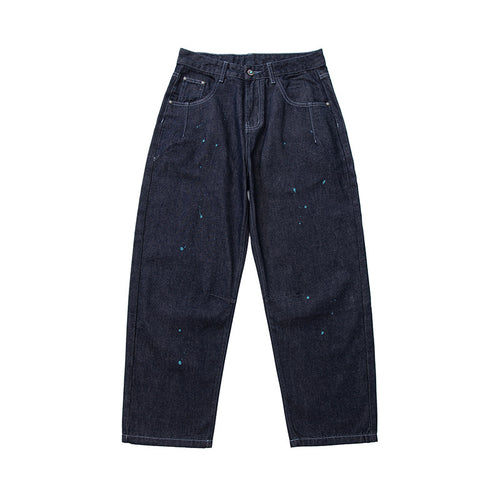 Herren Relaxed-Tapered Denimhose mit Farbklecks-Detail und hohem Bund Echoarchiv