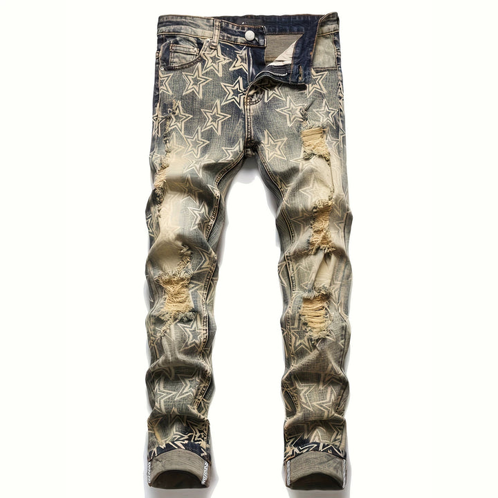 Herren Ripped Denim-Jeans mit Sternenprint Echoarchiv