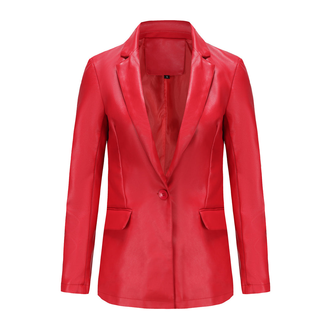 Damen nan taillierter Blazer aus Kunstleder mit Reverskragen und Pattentaschen Echo Archiv