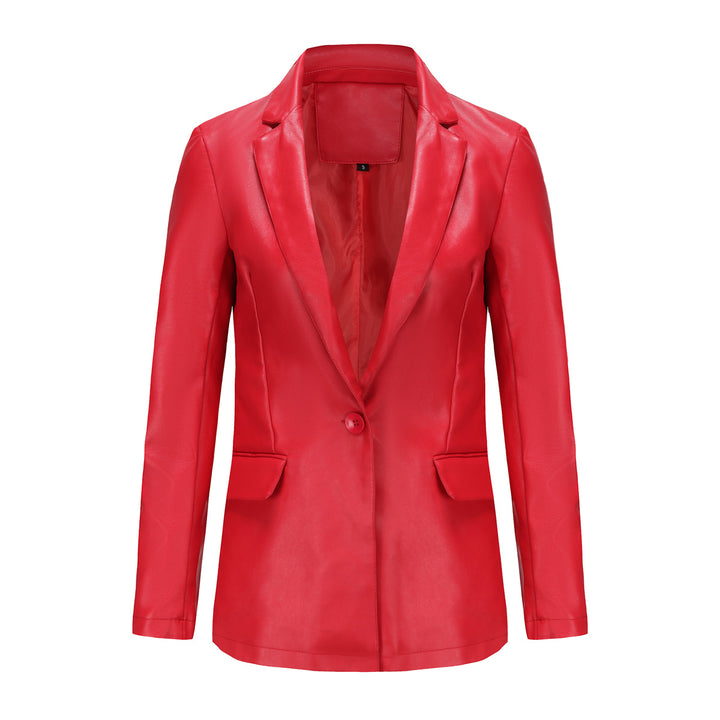 Damen nan taillierter Blazer aus Kunstleder mit Reverskragen und Pattentaschen Echo Archiv
