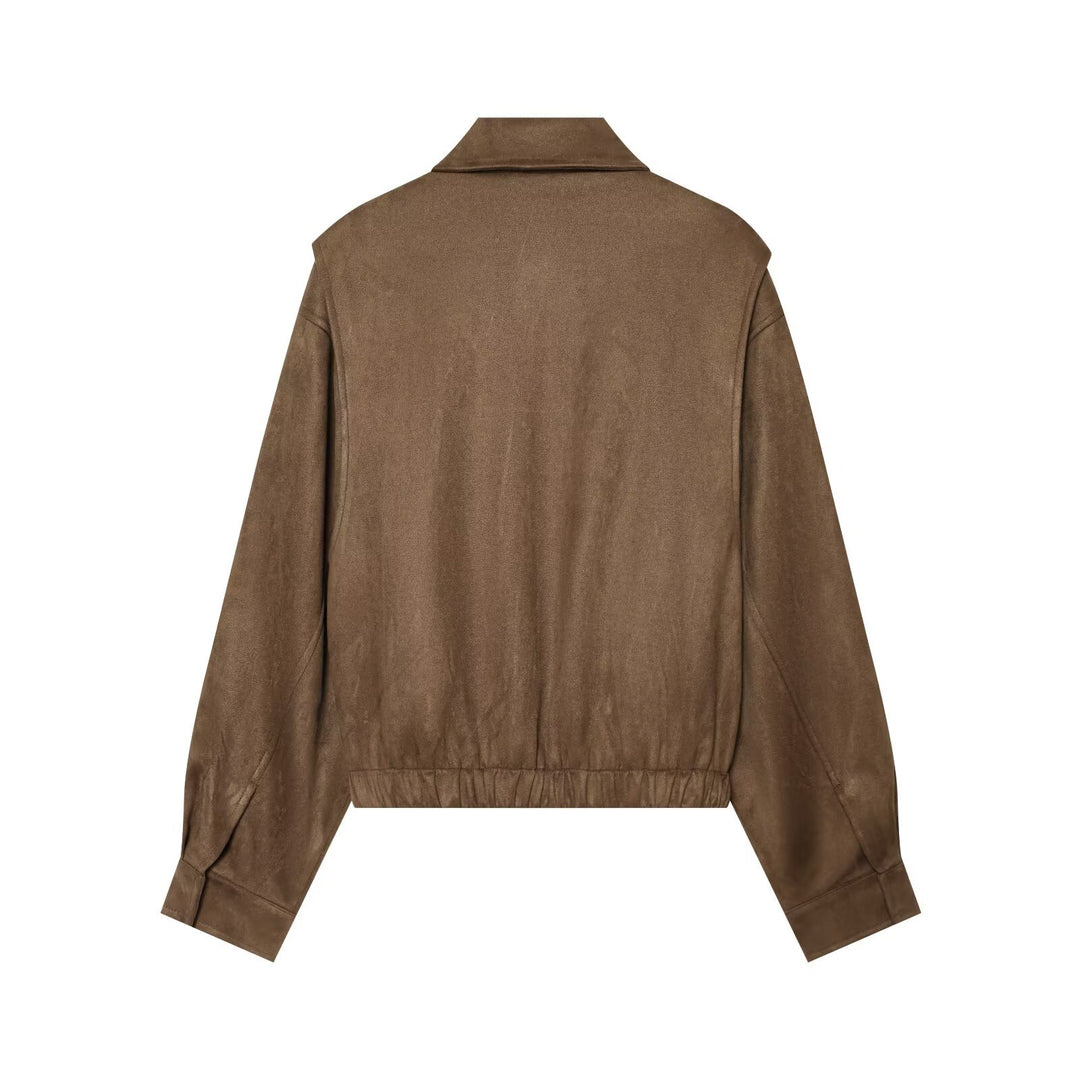 Damen Kurzer Boxy‑Blouson in Velourslederoptik mit Pattentaschen Echo Archiv