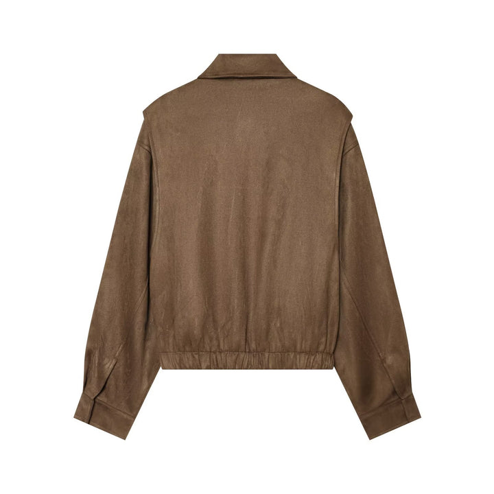 Damen Kurzer Boxy‑Blouson in Velourslederoptik mit Pattentaschen Echo Archiv