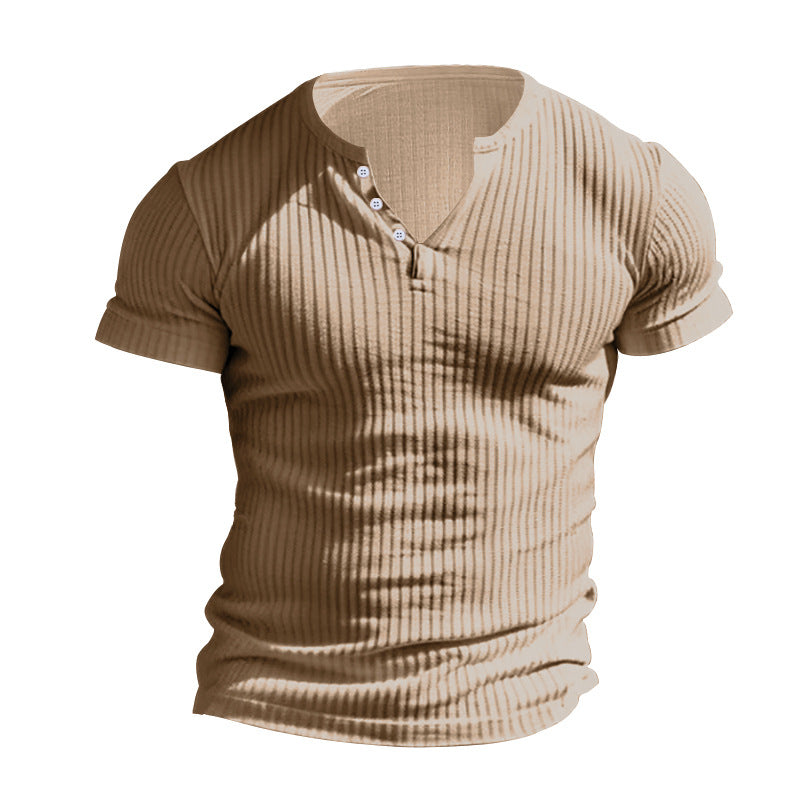 Herren kurzärmeliges Henley-T-Shirt mit strukturiertem Rippdesign und praktischem Knopfverschluss Echoarchiv
