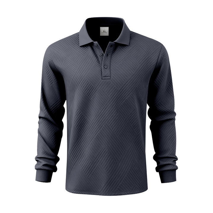 Herren elegantes Langarm-Polohemd mit strukturiertem Design Echoarchiv
