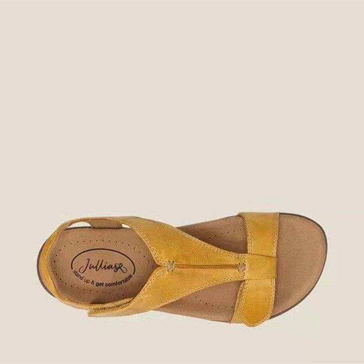 Damen Bequeme Flache Sandalen mit ergonomischem Kork‑Komfortfußbett und Klettverschluss – Sorelia