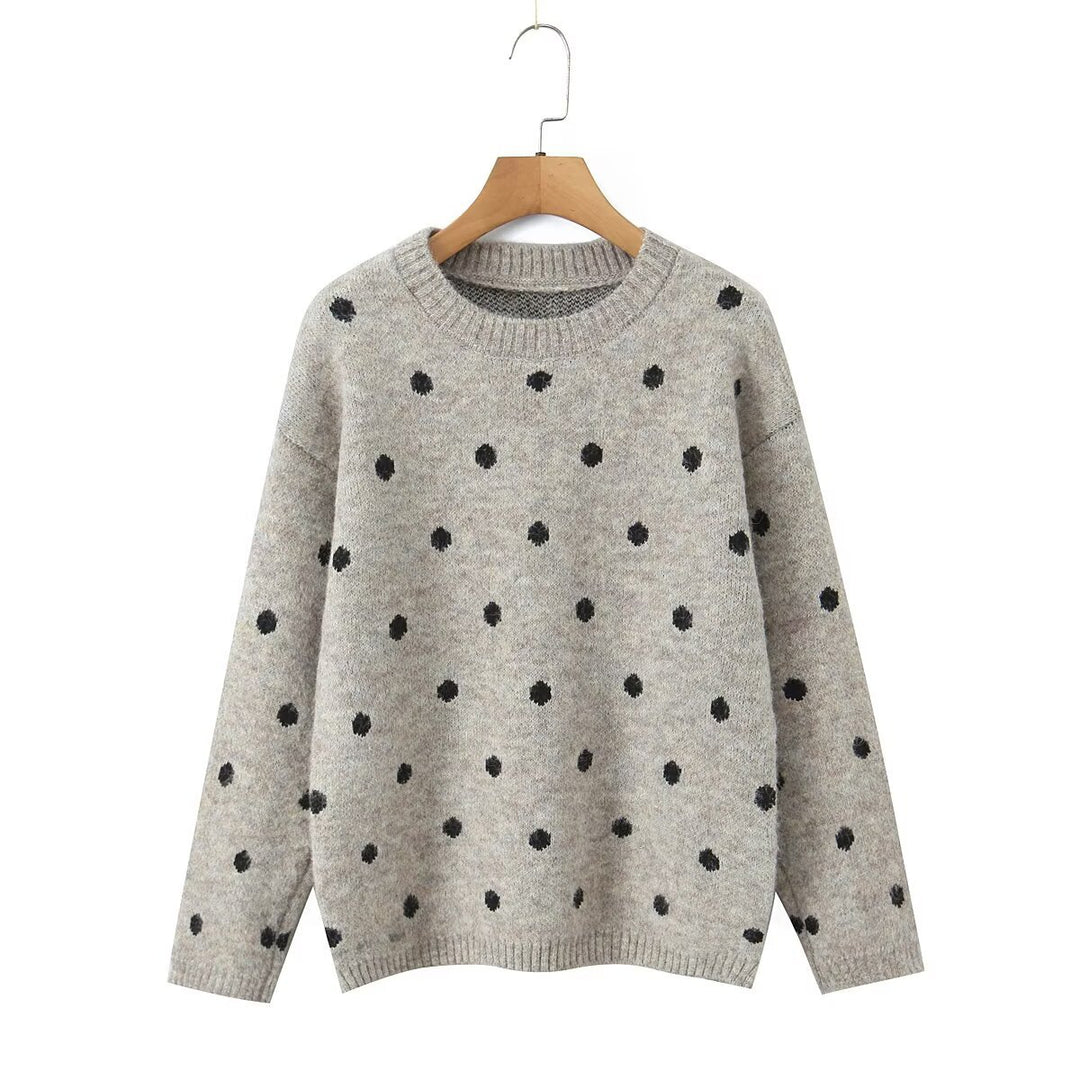 Damen Gepunkteter Oversize-Strickpullover mit Rundhalsausschnitt Echoarchiv