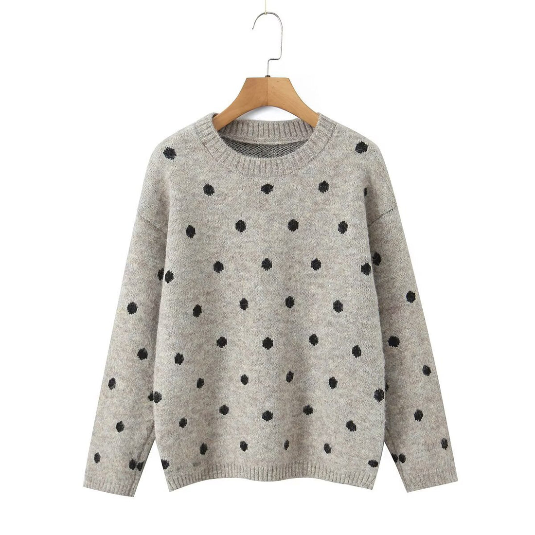 Damen Gepunkteter Oversize-Strickpullover mit Rundhalsausschnitt Echoarchiv